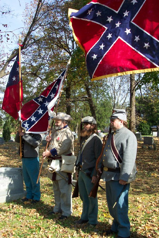 Confederate flags wave in the breeze on a beautiful October day